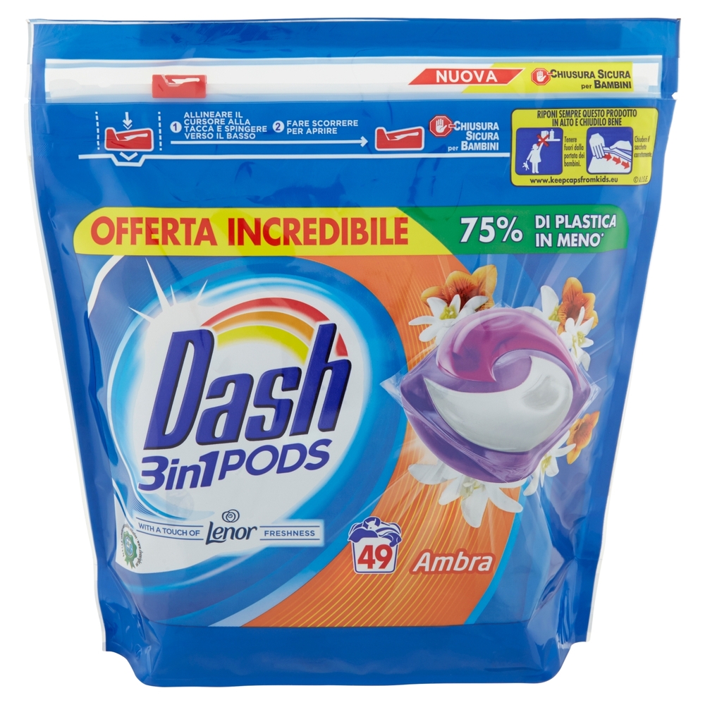 Dash PODS 3in1 Detersivo Lavatrice in Monodosi Ambra 49 Lavaggi